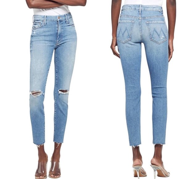 Mother High Waisted Looker Ankle Fray Jeans Size 26 In Thrilling Shots Wash Blue - Picture 1 of 14